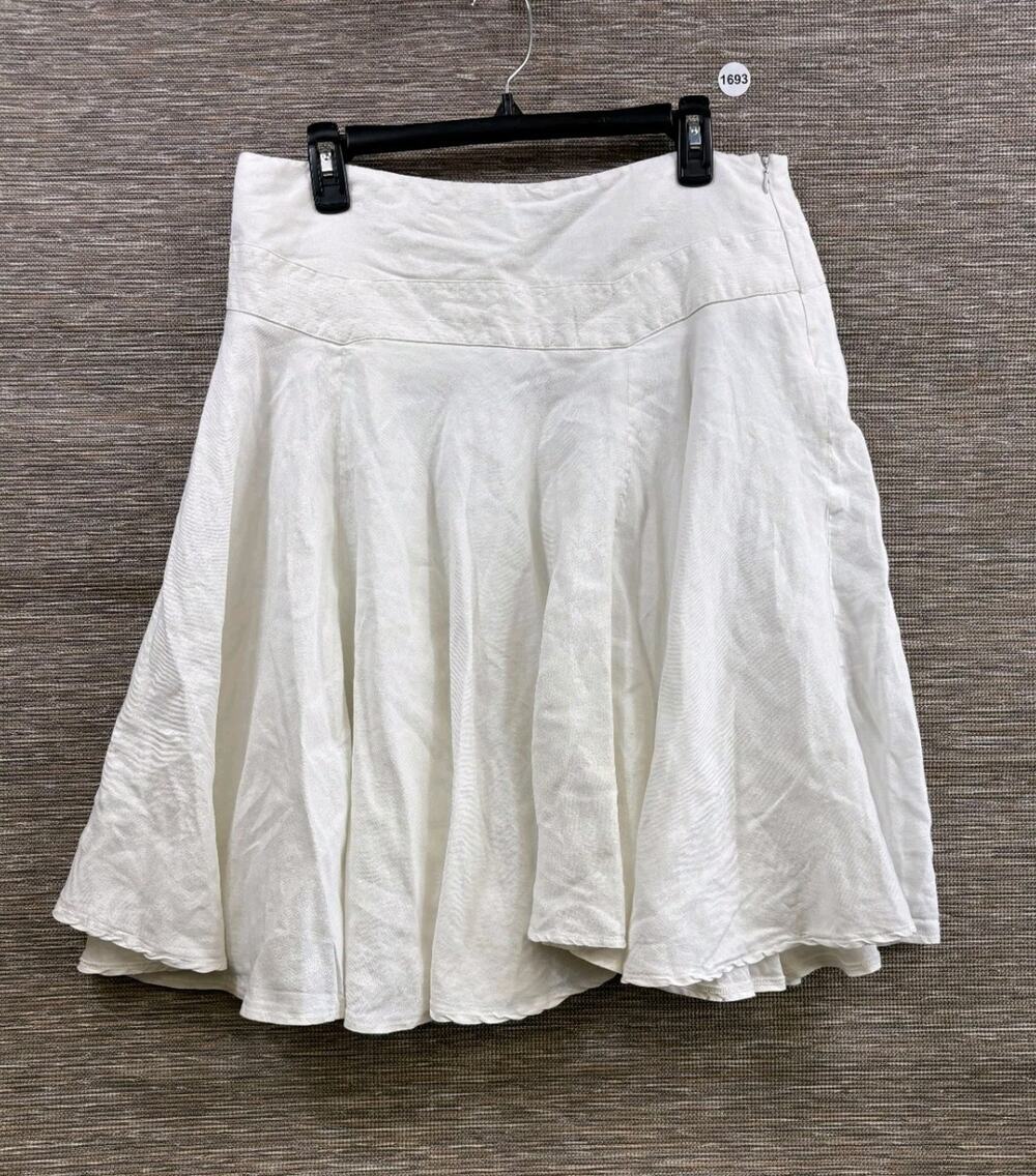 VTG Larry Levine Linen Blend Skirt Womens Size 12 White Drop Waist Bell Shaped